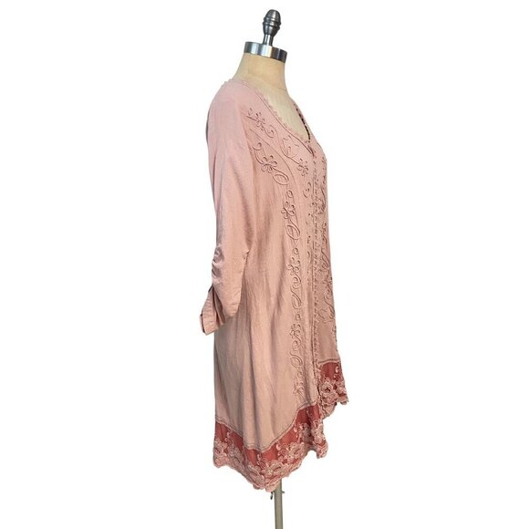Soft Surroundings Genevieve Embroidered Dusty rose Bohemian Dress Petite Small P - Picture 3 of 6